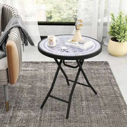 18 Inch Folding Side Table Patio Round Compact Coffee Table-Gray Costway