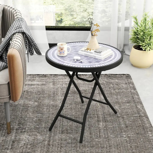 18 Inch Folding Side Table Patio Round Compact Coffee Table-Gray Costway