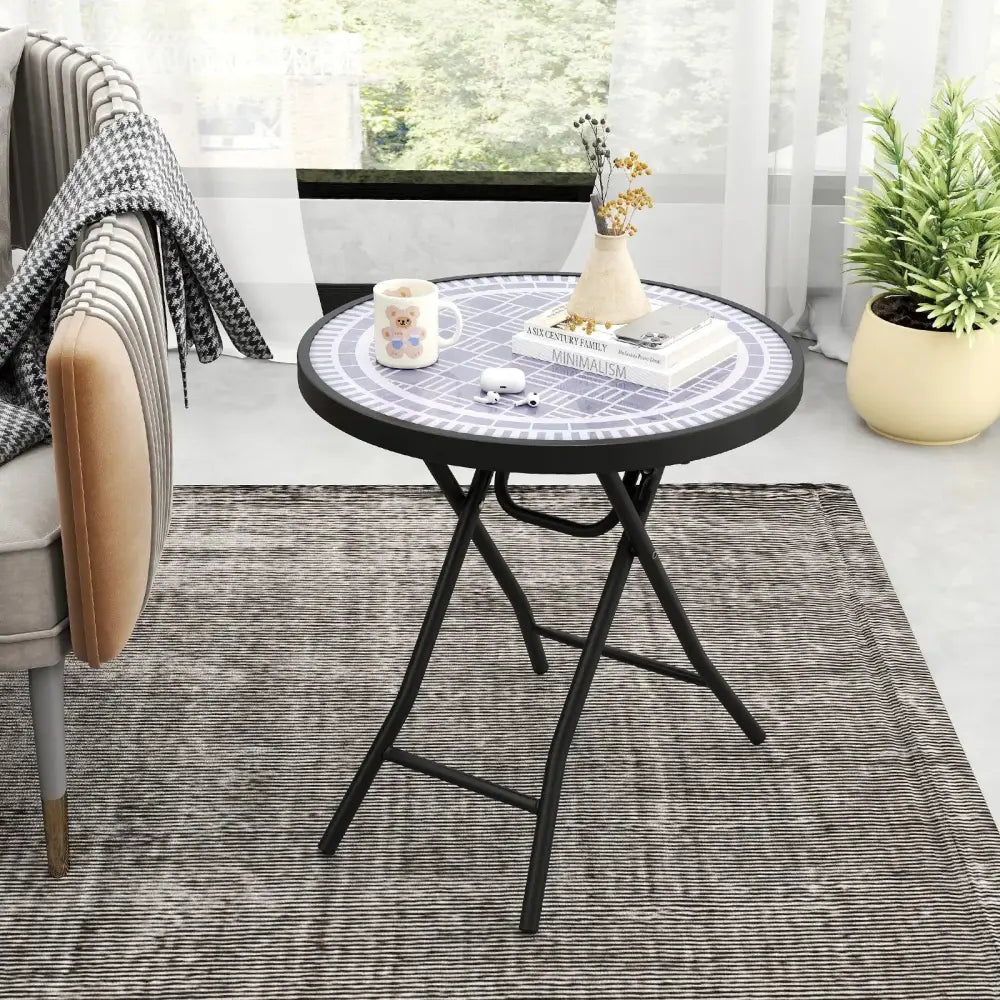 18 Inch Folding Side Table Patio Round Compact Coffee Table-Gray Costway