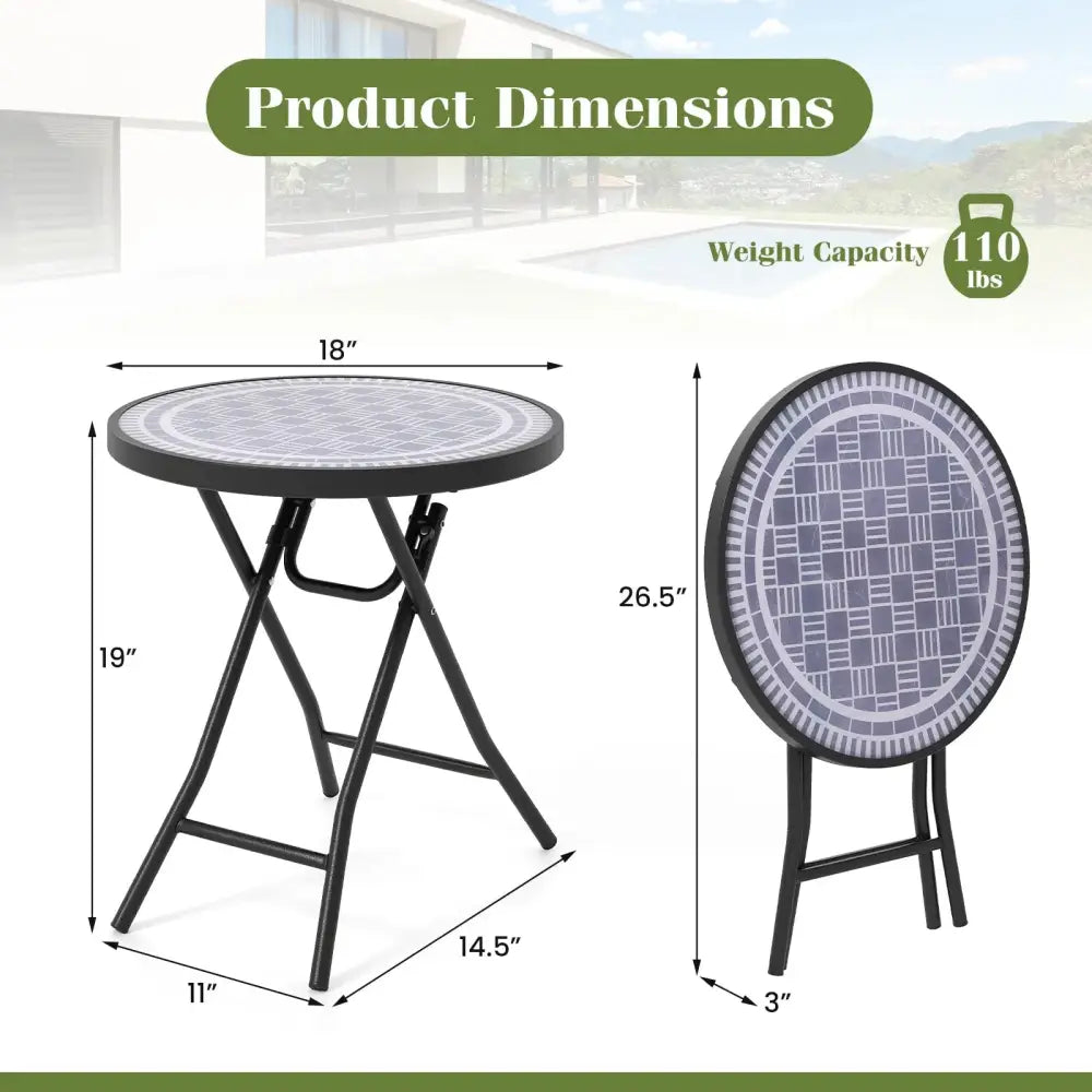 18 Inch Folding Side Table Patio Round Compact Coffee Table-Gray Costway