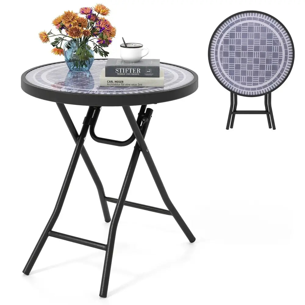 18 Inch Folding Side Table Patio Round Compact Coffee Table-Gray Costway