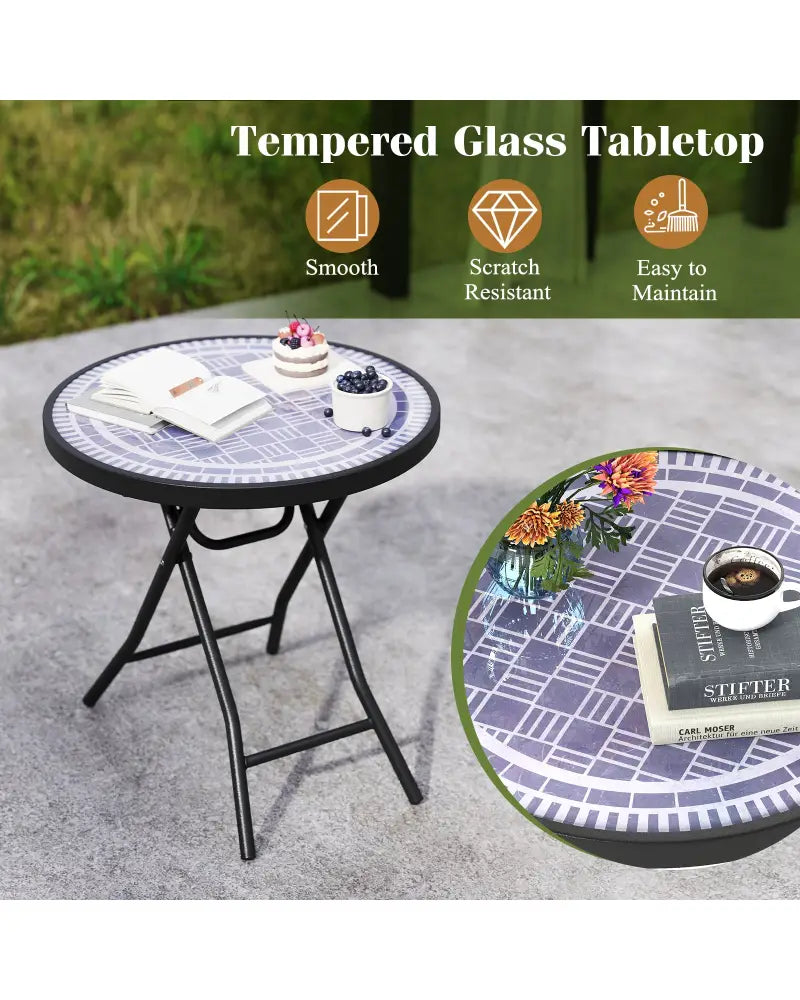 18 Inch Folding Side Table Patio Round Compact Coffee Table-Gray - Gray - End & Side Tables