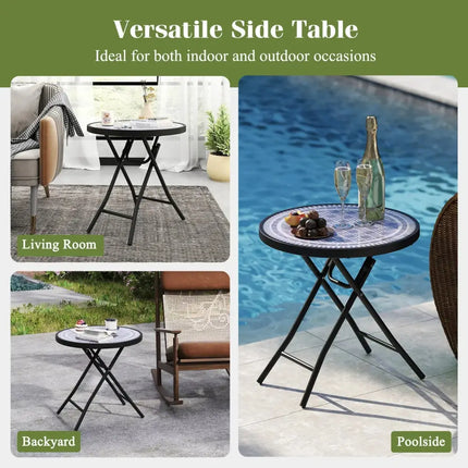 18 Inch Folding Side Table Patio Round Compact Coffee Table-Gray Costway