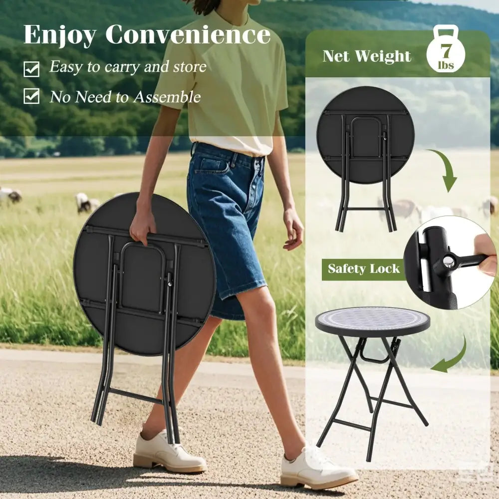 18 Inch Folding Side Table Patio Round Compact Coffee Table-Gray Costway