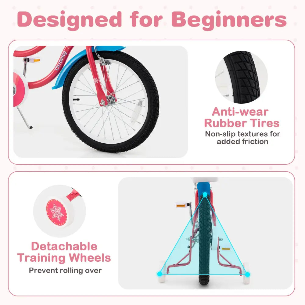 18 Inch Girls Bike for 3-5 Years Old Kids Bike with Doll Seat and Training Wheels - Pink - Kids Bike
