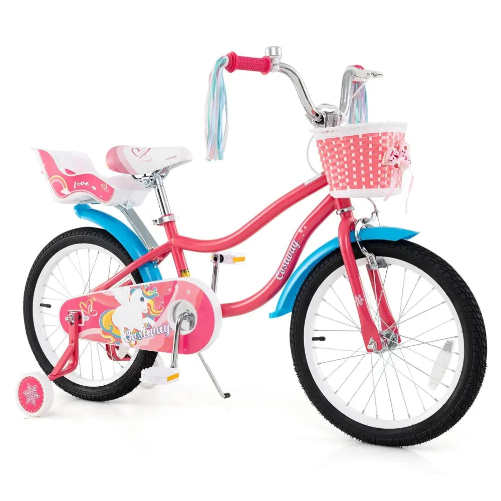 18 Inch Girls Bike for 3 - 5 Years Old Kids Bike with Doll Seat and Training Wheels - Oasis Home Essentials