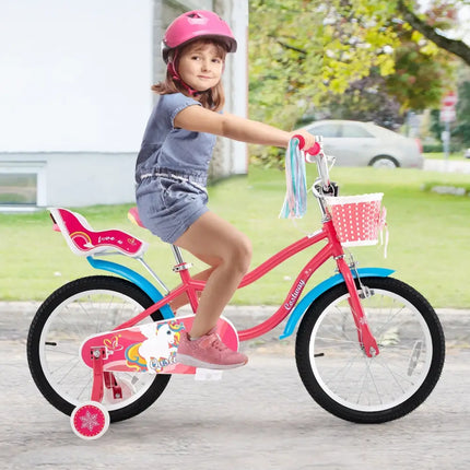 18 Inch Girls Bike for 3 - 5 Years Old Kids Bike with Doll Seat and Training Wheels - Oasis Home Essentials