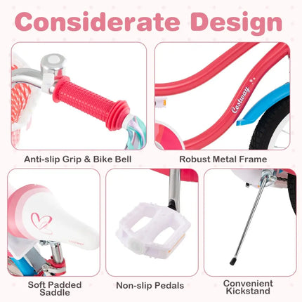 18 Inch Girls Bike for 3 - 5 Years Old Kids Bike with Doll Seat and Training Wheels - Oasis Home Essentials