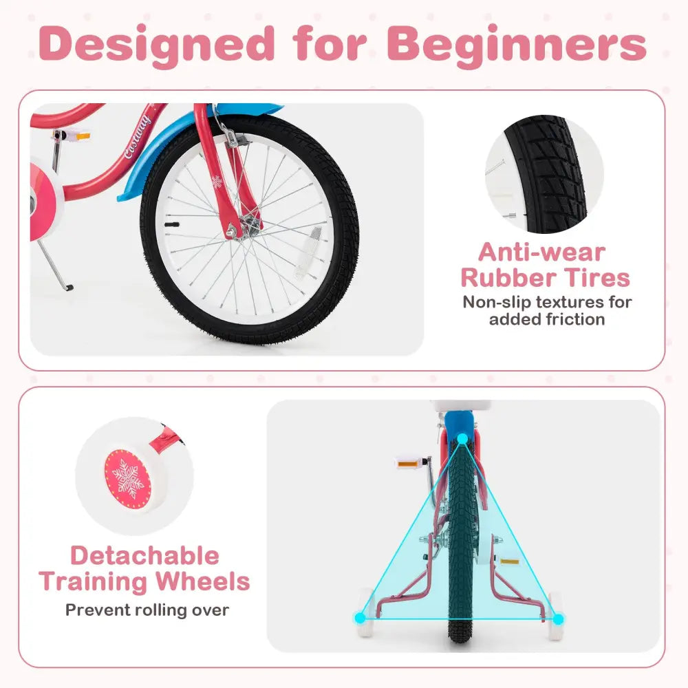 18 Inch Girls Bike for 3 - 5 Years Old Kids Bike with Doll Seat and Training Wheels - Oasis Home Essentials