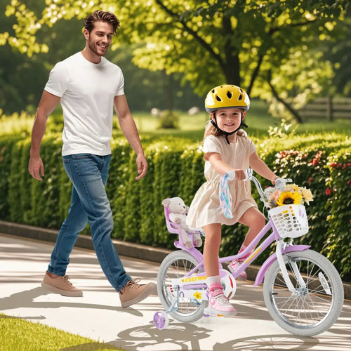 18 Inch Girls Bike Kids Bicycle with Doll Seat and Streamers for Children 4-8 Years Old - Purple - Kids Bike