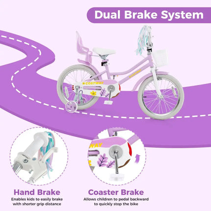 18 Inch Girls Bike Kids Bicycle with Doll Seat and Streamers for Children 4 - 8 Years Old - Oasis Home Essentials