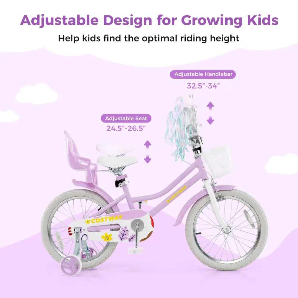 18 Inch Girls Bike Kids Bicycle with Doll Seat and Streamers for Children 4 - 8 Years Old - Oasis Home Essentials