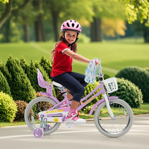 18 Inch Girls Bike Kids Bicycle with Doll Seat and Streamers for Children 4-8 Years Old - Purple - Kids Bike