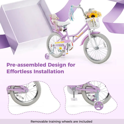 18 Inch Girls Bike Kids Bicycle with Doll Seat and Streamers for Children 4 - 8 Years Old - Oasis Home Essentials