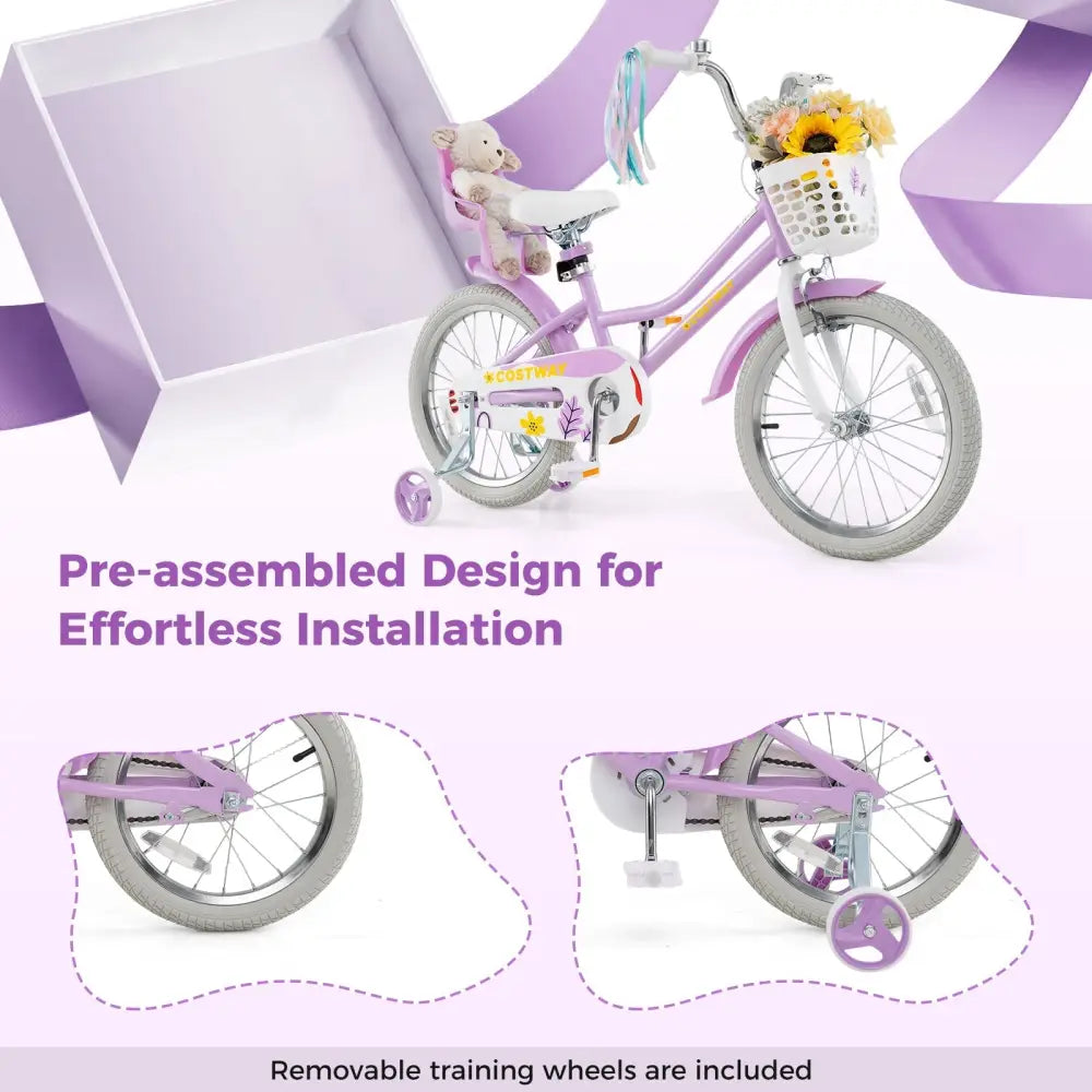 18 Inch Girls Bike Kids Bicycle with Doll Seat and Streamers for Children 4 - 8 Years Old - Oasis Home Essentials