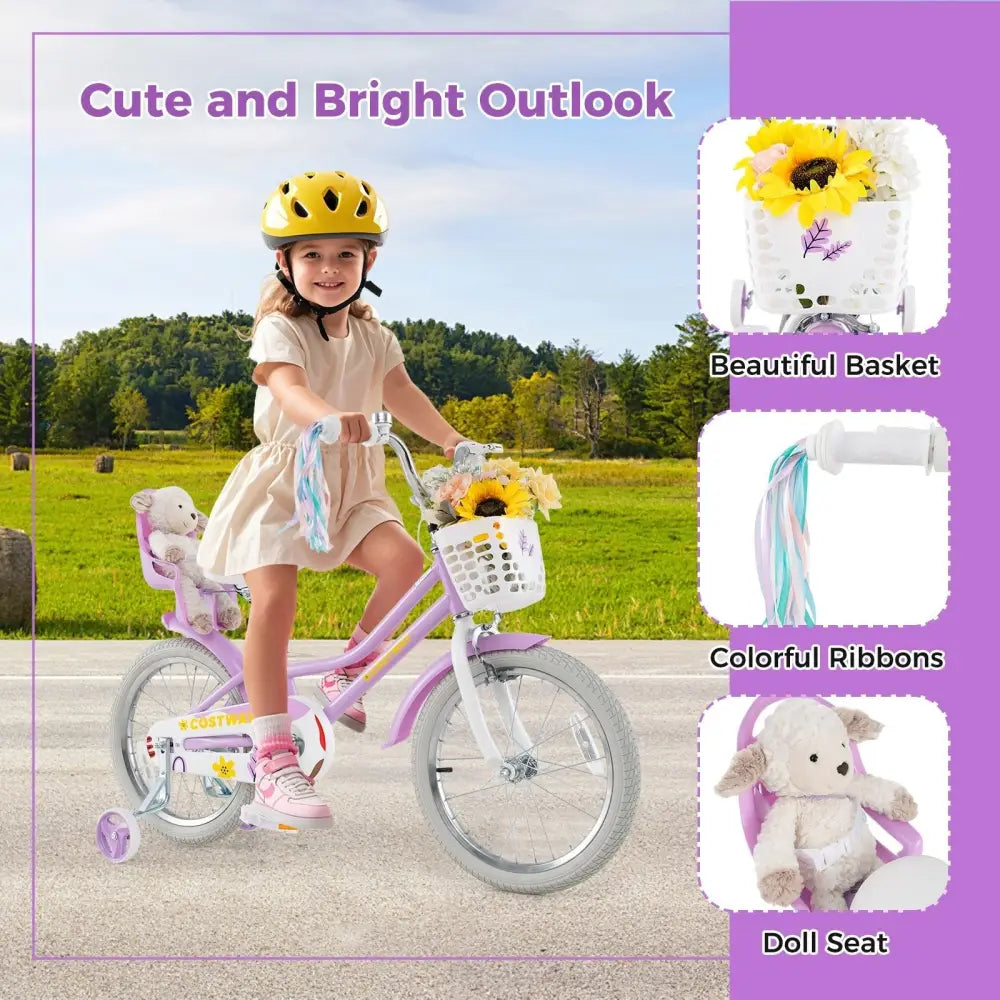 18 Inch Girls Bike Kids Bicycle with Doll Seat and Streamers for Children 4 - 8 Years Old - Oasis Home Essentials