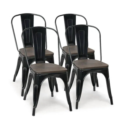 18 Inch Height Set of 4 Stackable Style Metal Wood Dining Chair-Black - Black - Dining Chairs
