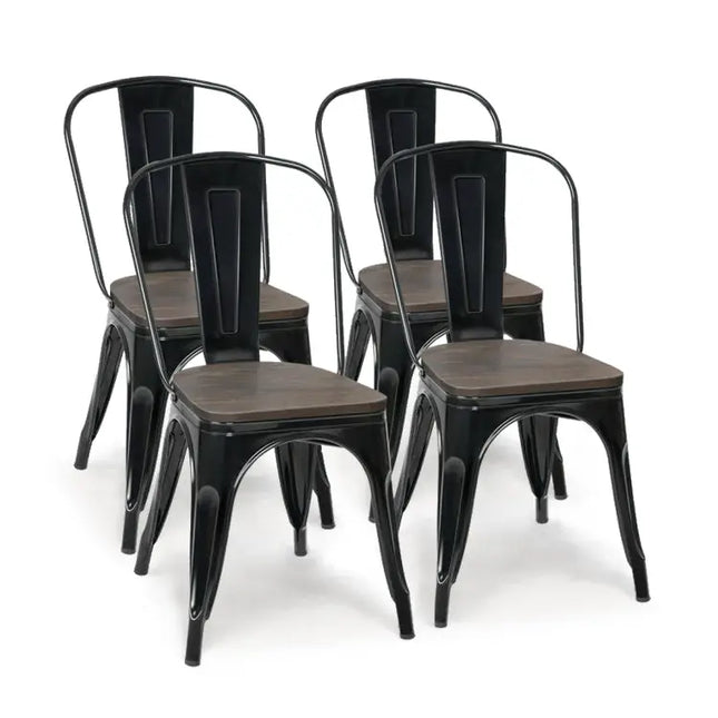 18 Inch Height Set of 4 Stackable Style Metal Wood Dining Chair-Black - Black - Dining Chairs
