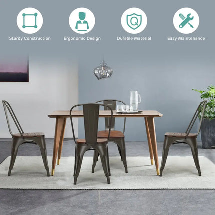 18 Inch Height Set of 4 Stackable Style Metal Wood Dining Chair-Dark Green - Dark Green - Dining Chairs