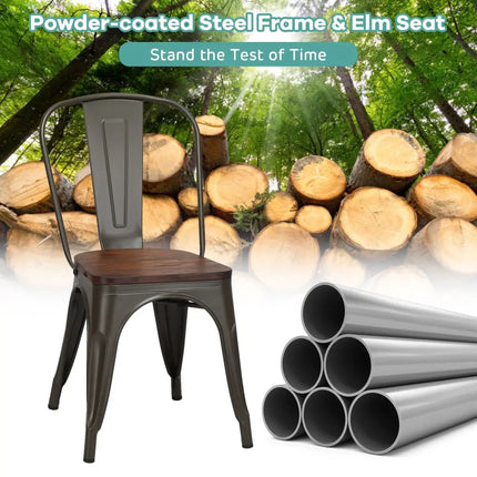 18 Inch Height Set of 4 Stackable Style Metal Wood Dining Chair-Dark Green - Dark Green - Dining Chairs
