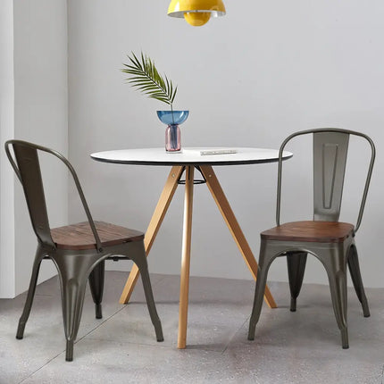 18 Inch Height Set of 4 Stackable Style Metal Wood Dining Chair-Dark Green - Dark Green - Dining Chairs