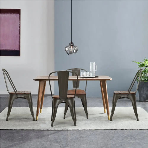 18 Inch Height Set of 4 Stackable Style Metal Wood Dining Chair-Dark Green - Dark Green - Dining Chairs