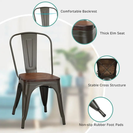 18 Inch Height Set of 4 Stackable Style Metal Wood Dining Chair-Dark Green - Dark Green - Dining Chairs