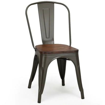 18 Inch Height Set of 4 Stackable Style Metal Wood Dining Chair-Dark Green - Dark Green - Dining Chairs