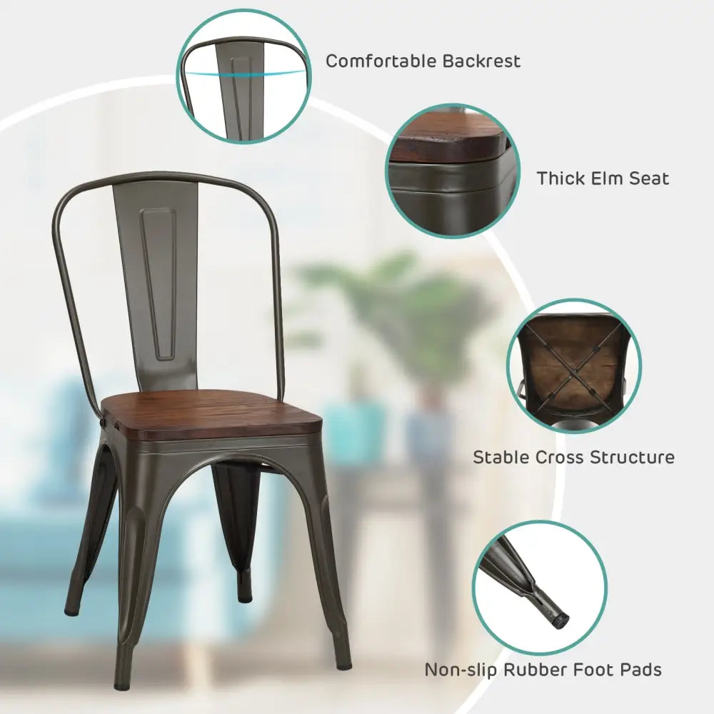 18 Inch Height Set of 4 Stackable Style Metal Wood Dining Chair-Dark Green - Dark Green - Dining Chairs