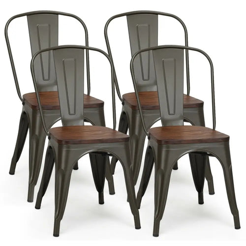 18 Inch Height Set of 4 Stackable Style Metal Wood Dining Chair-Dark Green - Dark Green - Dining Chairs