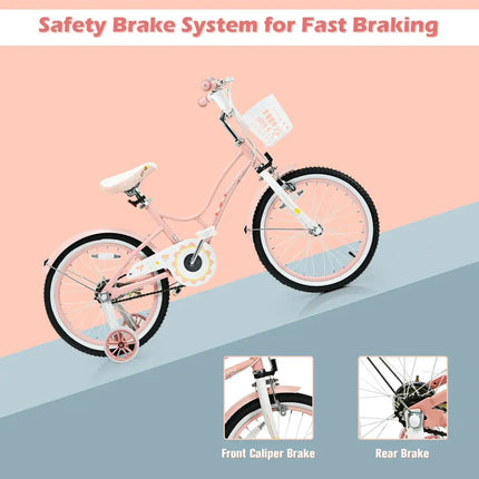 18 Inch Kids Adjustable Bike Toddlers with Training Wheels - Pink - Oasis Home Essentials