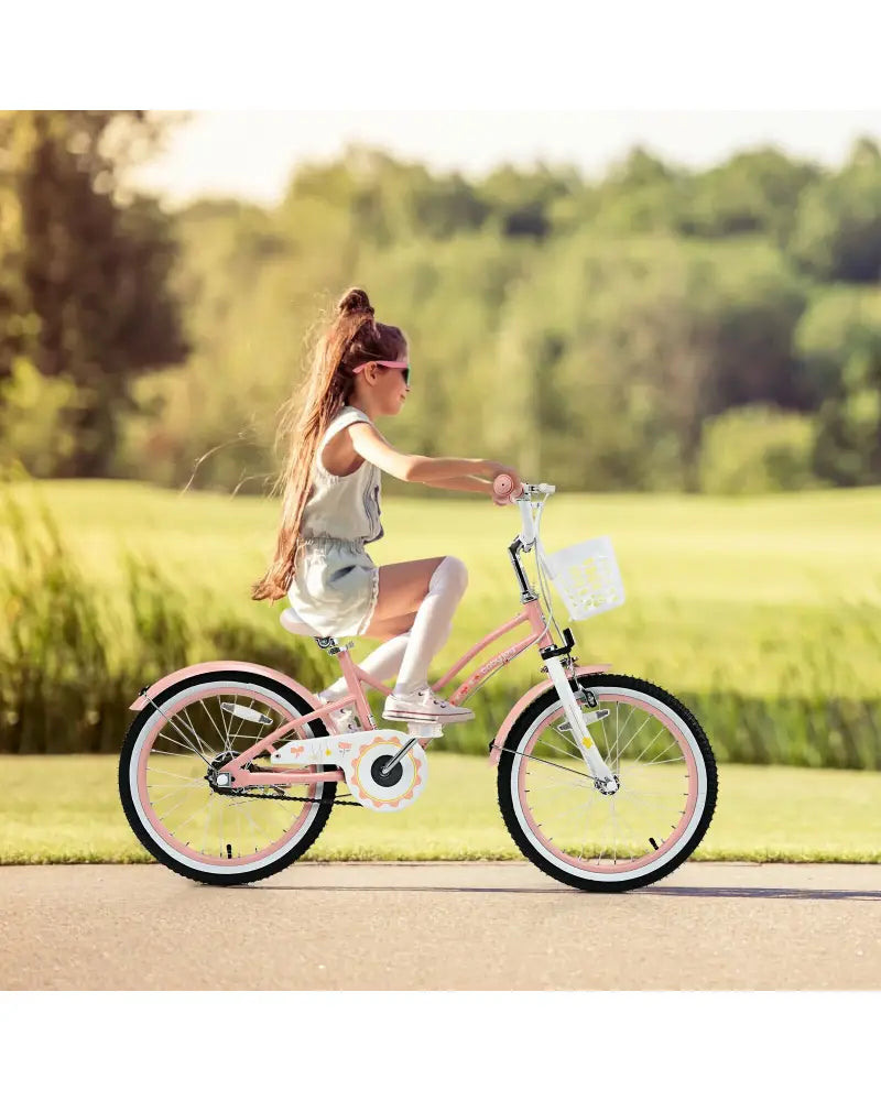 18 Inch Kids Adjustable Bike Toddlers with Training Wheels-Pink - Pink - Kids Bike