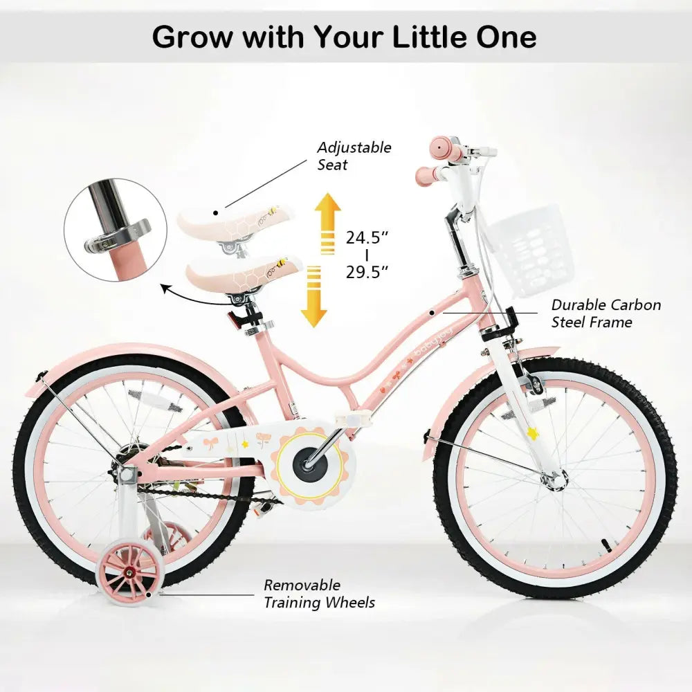 18 Inch Kids Adjustable Bike Toddlers with Training Wheels - Pink - Oasis Home Essentials