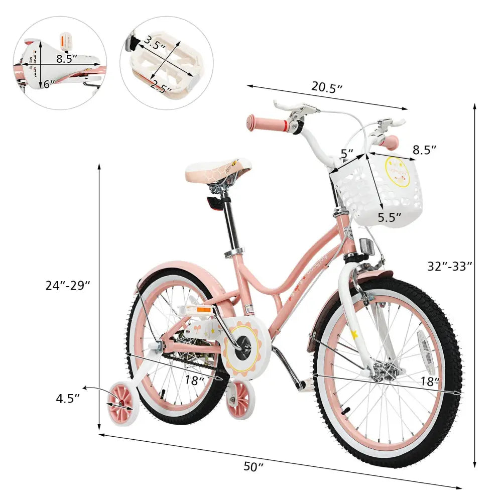 18 Inch Kids Adjustable Bike Toddlers with Training Wheels - Pink - Oasis Home Essentials