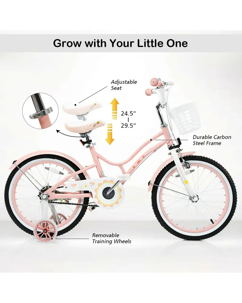 18 Inch Kids Adjustable Bike Toddlers with Training Wheels-Pink - Pink - Kids Bike