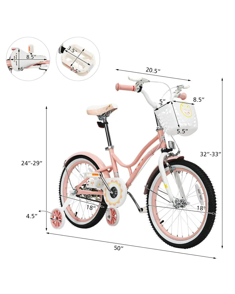 18 Inch Kids Adjustable Bike Toddlers with Training Wheels-Pink - Pink - Kids Bike