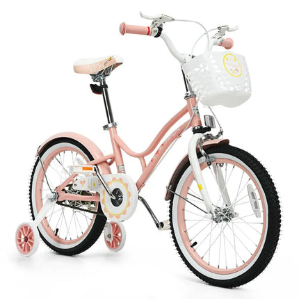 18 Inch Kids Adjustable Bike Toddlers with Training Wheels - Pink - Oasis Home Essentials