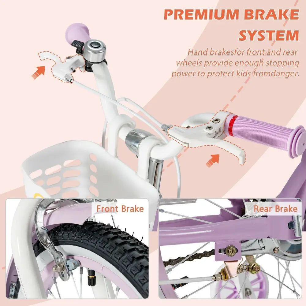 18 Inch Kids Adjustable Bike with Training Wheels - Purple - Oasis Home Essentials