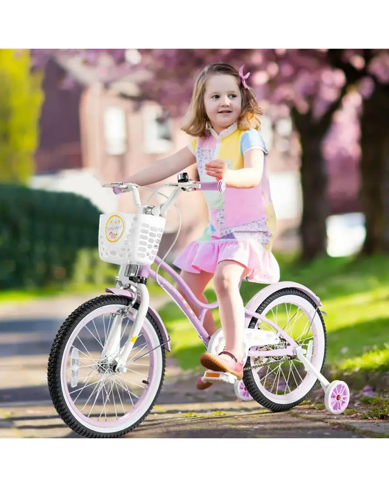 18 Inch Kids Adjustable Bike with Training Wheels-Purple - Purple - Kids Bike