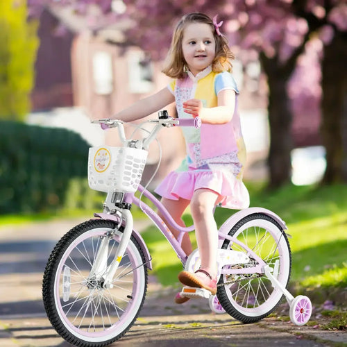 18 Inch Kids Adjustable Bike with Training Wheels-Purple - Purple - Kids Bike