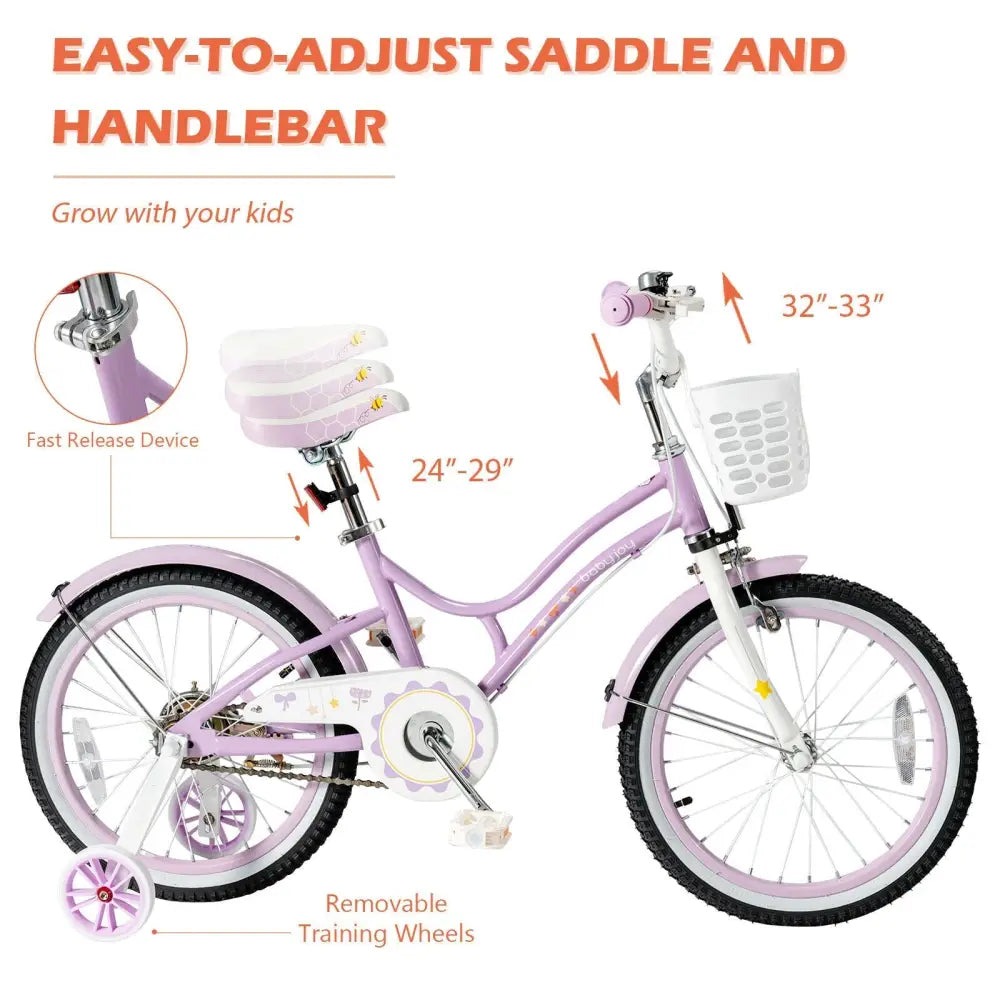 18 Inch Kids Adjustable Bike with Training Wheels - Purple - Oasis Home Essentials