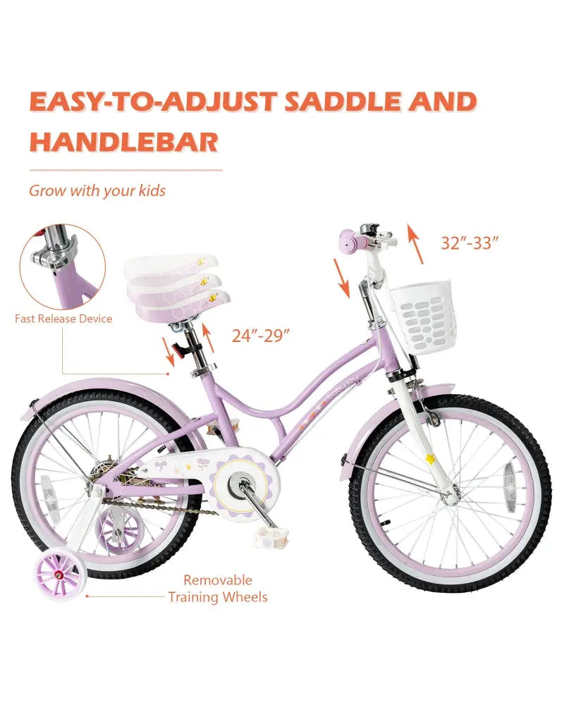 18 Inch Kids Adjustable Bike with Training Wheels-Purple - Purple - Kids Bike