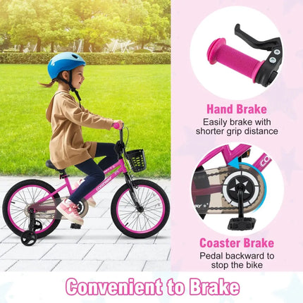 18 Inch Kids Bike Adjustable Bicycle with Front Basket for Children Aged 4 - 8 Years Old - Oasis Home Essentials