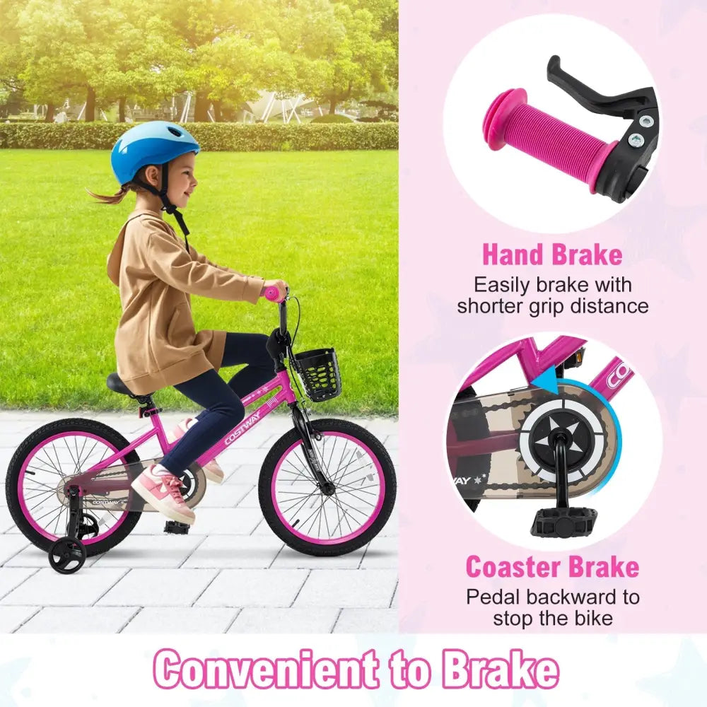 18 Inch Kids Bike Adjustable Bicycle with Front Basket for Children Aged 4 - 8 Years Old - Oasis Home Essentials