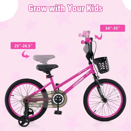 18 Inch Kids Bike Adjustable Bicycle with Front Basket for Children Aged 4 - 8 Years Old - Oasis Home Essentials