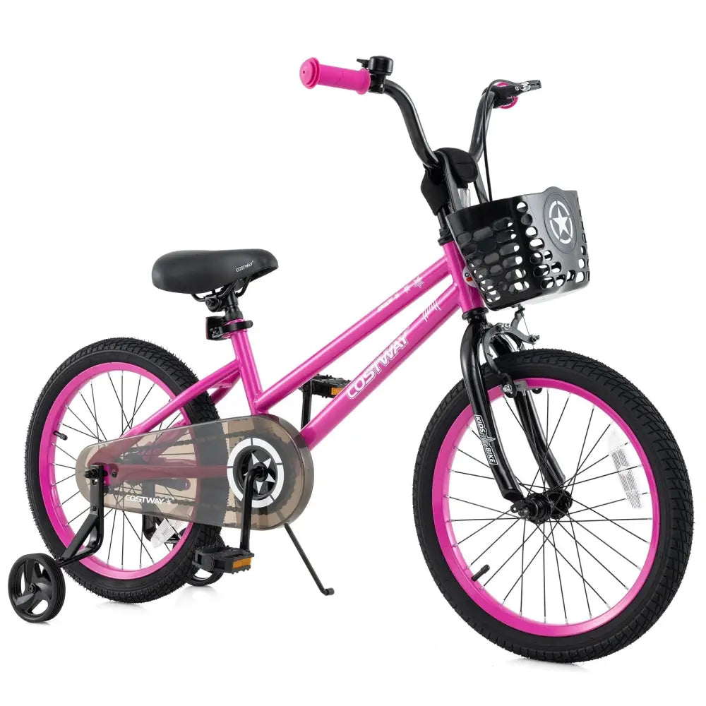 18 Inch Kids Bike Adjustable Bicycle with Front Basket for Children Aged 4 - 8 Years Old - Oasis Home Essentials