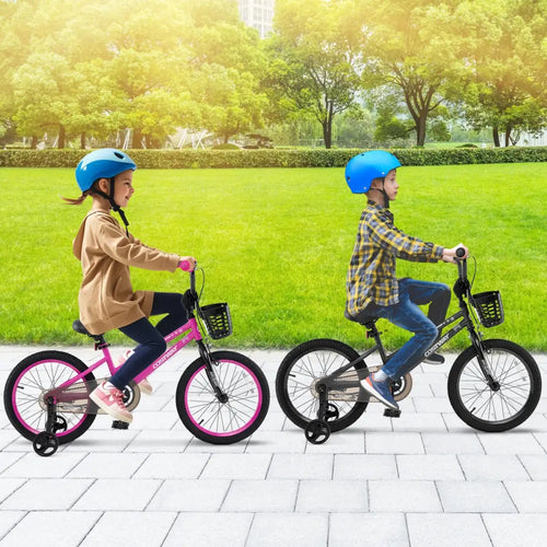 18 Inch Kids Bike Adjustable Bicycle with Front Basket for Children Aged 4-8 Years Old - Pink - Kids Bike