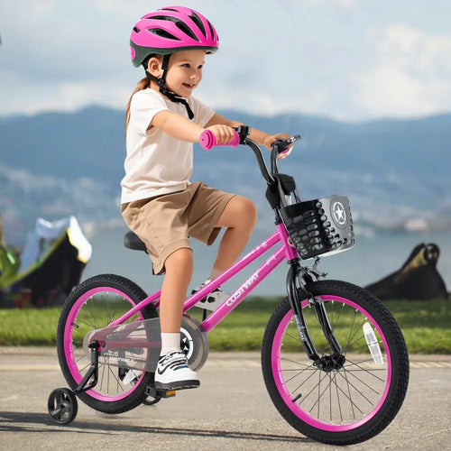 18 Inch Kids Bike Adjustable Bicycle with Front Basket for Children Aged 4-8 Years Old - Pink - Kids Bike