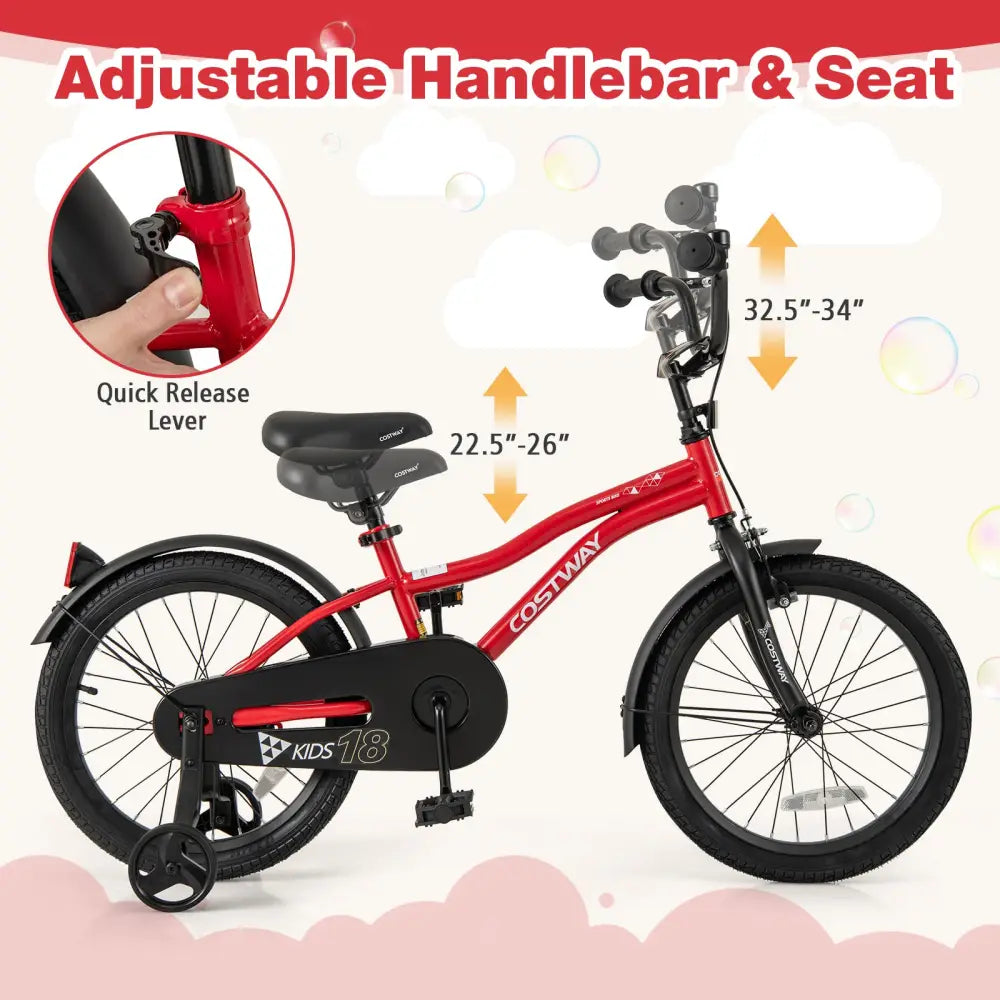 18 Inch Kids Bike Adjustable Bicycle with Reflectors and Bell for 4-8 Years Old - Red - Kids Bike