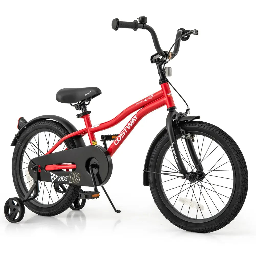 18 Inch Kids Bike Adjustable Bicycle with Reflectors and Bell for 4-8 Years Old - Red - Kids Bike